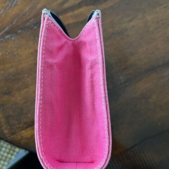 Kate Spade Pink Canvas Makeup Bag with Zip and Check Interior - Picture 4 of 6